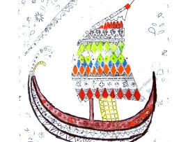 Kinder malen ein Wikingerschiff an