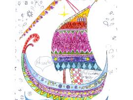 Kinder malen ein Wikingerschiff an