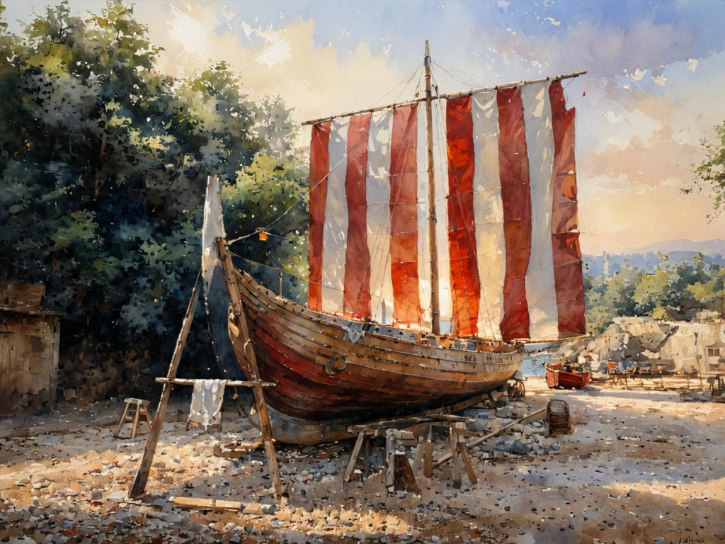 Segel gesetzt Wikingerschiff