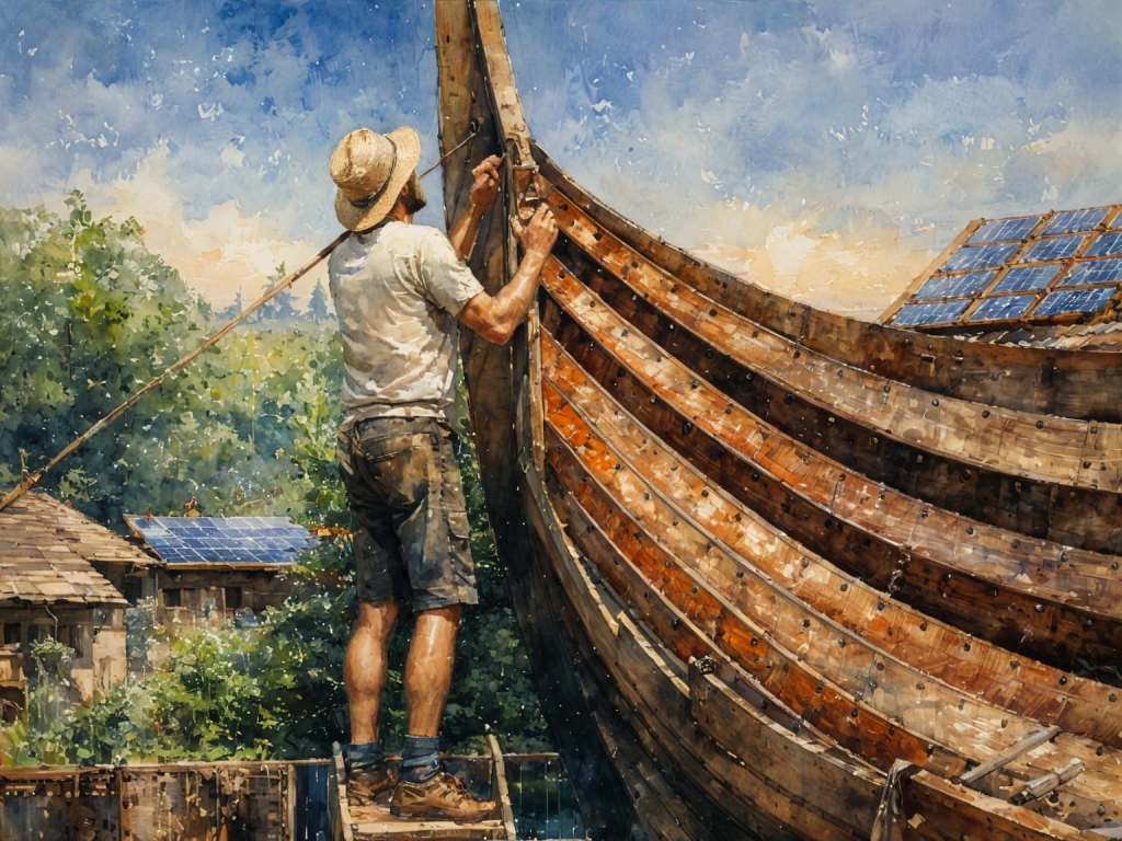 Stefan baut ein Wikingerschiff
